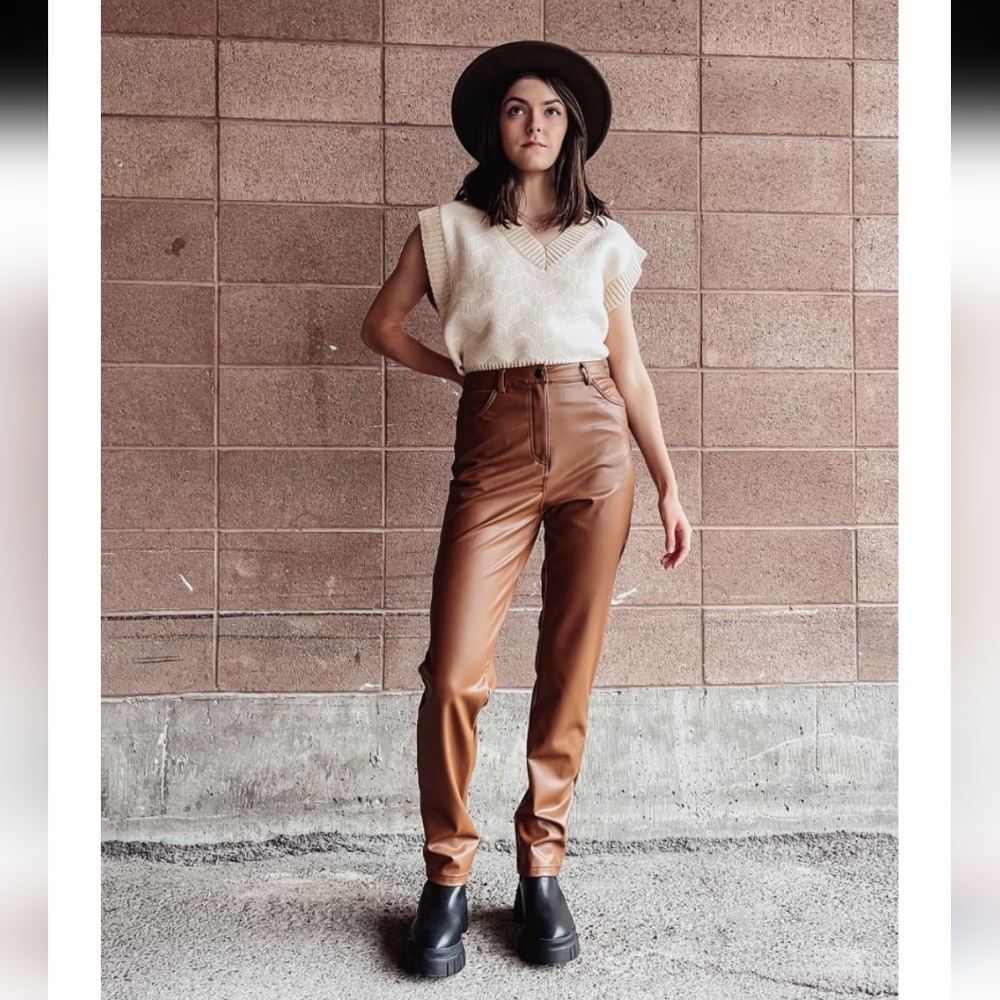 RD Style Women's Brown Faux Leather Pants Vegan Leather Size Small Indie Hipster